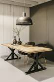 Wooden table with a striking base