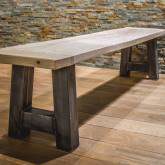 Wood grain and steel frame of the bench