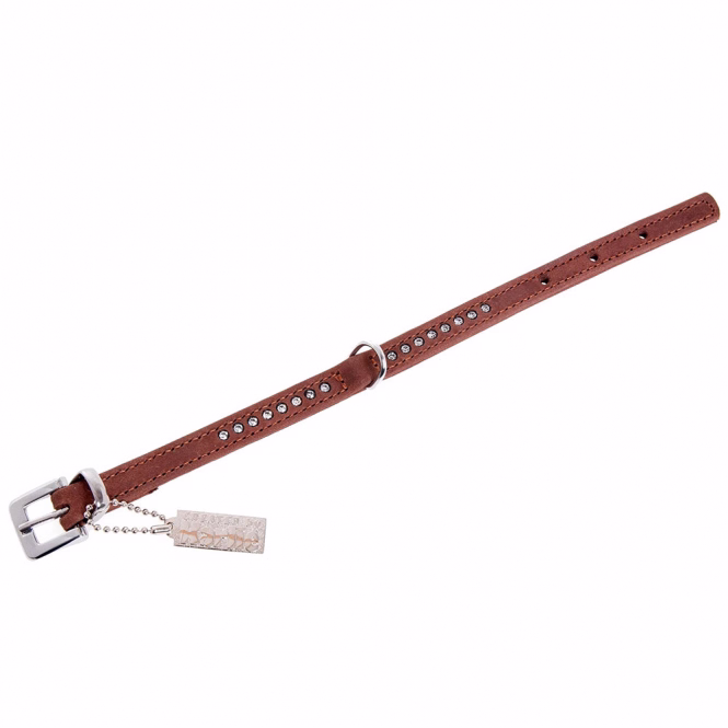 Büffelleder-Strasshalsband Braun