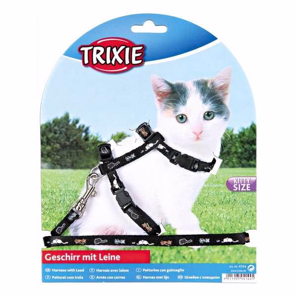 Kätzchengeschirr mit Leine, Katzenmotiv