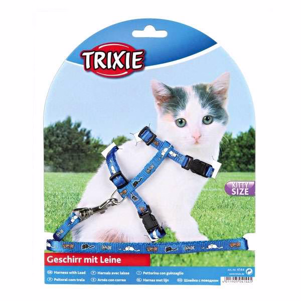 Kätzchengeschirr mit Leine, Katzenmotiv