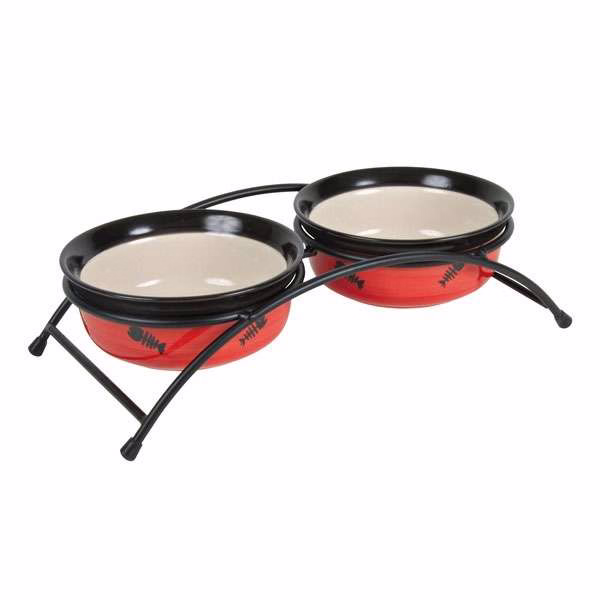 Doppelnapf-Set für Katzen mit Fischmotiv