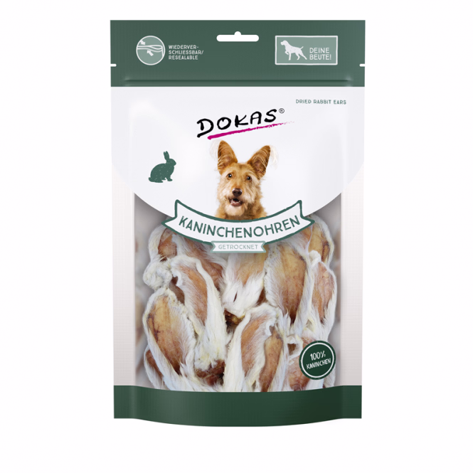 Dokas Dog Snack Kaninchenohren mit Fell getrocknet 100 g
