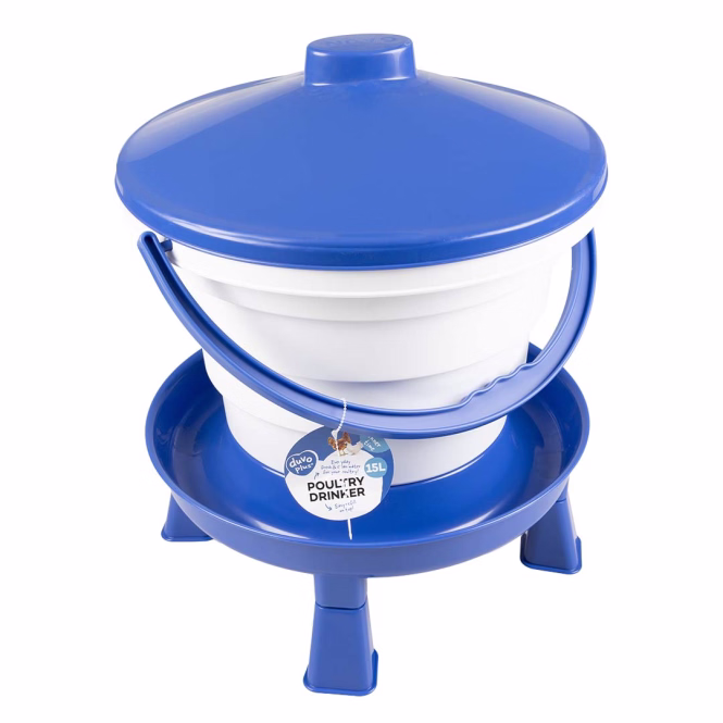 Duvoplus Hühner-Tränke mit Griff & Füßen - blau - 15L - 39x39x46cm