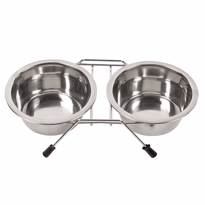 Duvoplus Edelstahl Doppel-Napfständer - 2x 1850ml / 21cm
