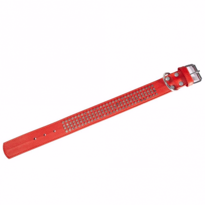 Karlie Vintage Halsband mit 4eck-Nieten 50mm - Rot - 50cm / 50mm